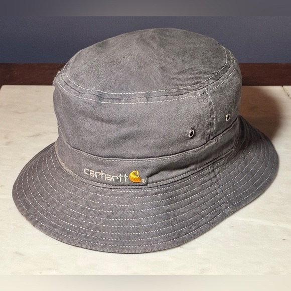 Vintage Carhartt Script Logo Bucket Hat Faded Navy Blue Adult M/L - Picture 2 of 8